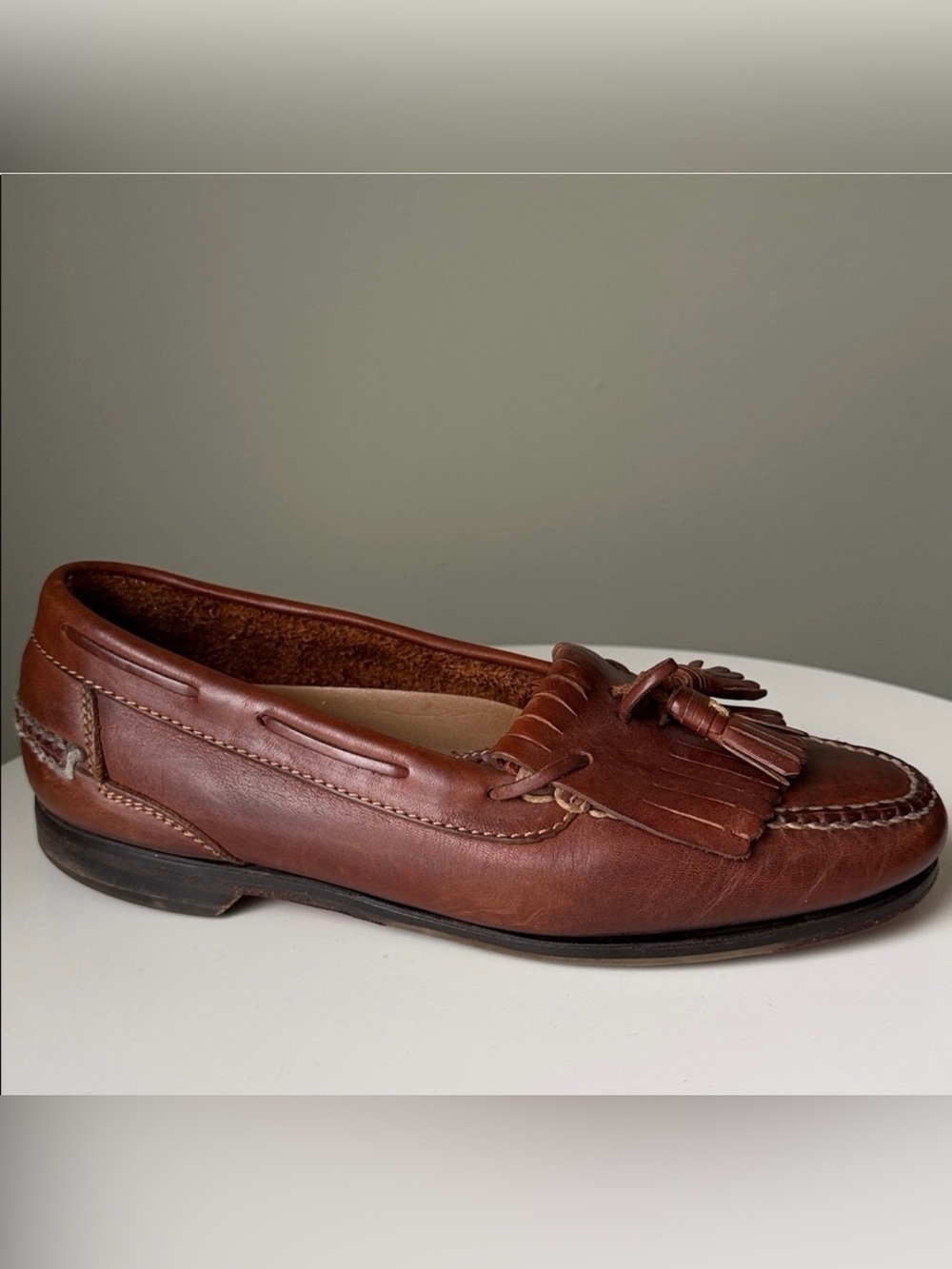 Johnston & Murphy Brown Leather Tassle Kiltie Slip on Loafer Loafers 20-6110, 9B